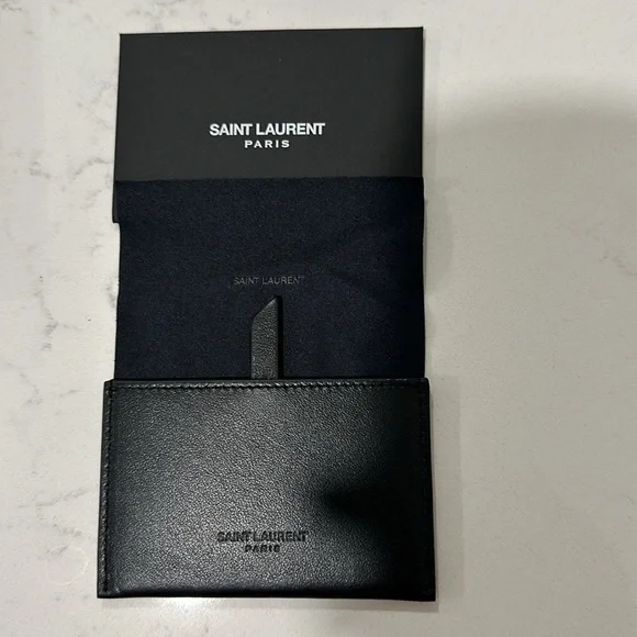 Saint Laurent "For You" YSL Black Leather Metal Purse Travel Compact Mirror NIB - Picture 3 of 8